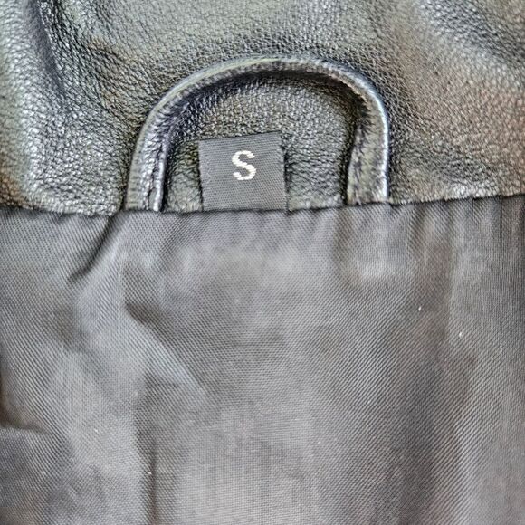 Vintage Black Leather Long Line Midi Length Button Front Duster Jacket Coat S - Picture 13 of 13